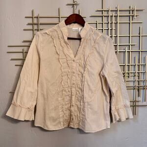Cream Ruffle Cotton Blouse Boho Cottagecore Top